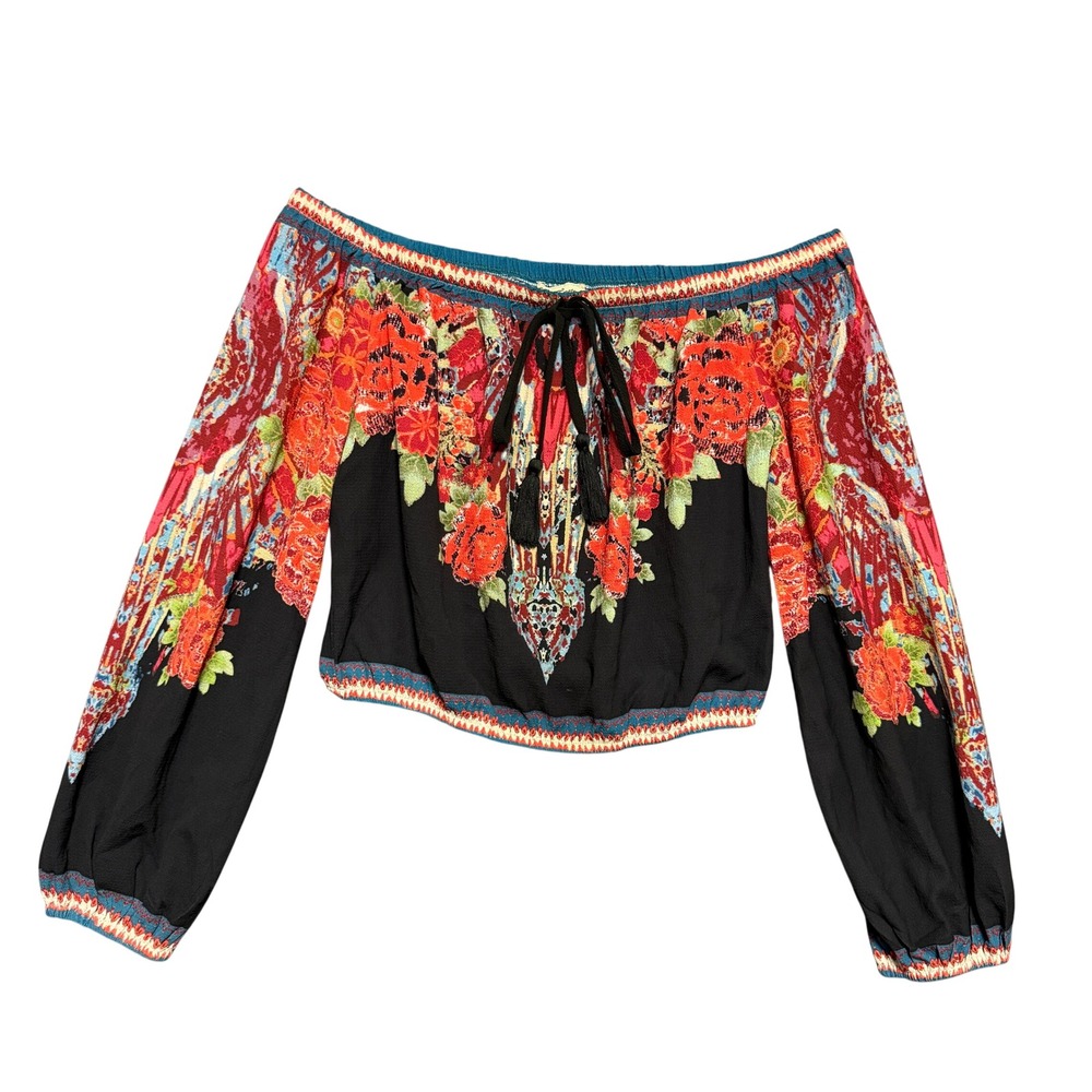 Flying Tomato Women S Off Shoulder Floral Crop Top Black Red Boho Festival Gypsy